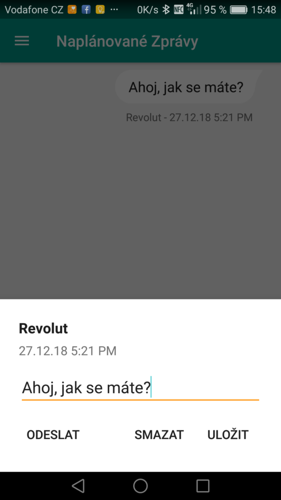 Obrázek: Jak naplánovat odeslání SMS a odložit odeslání zprávy na později?